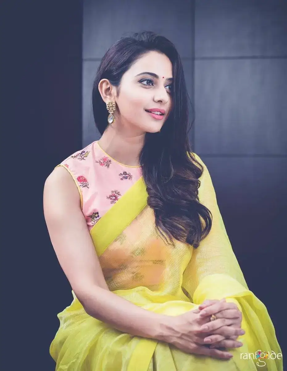 RAKUL PREET SINGH STILLS IN YELLOW SAREE 2